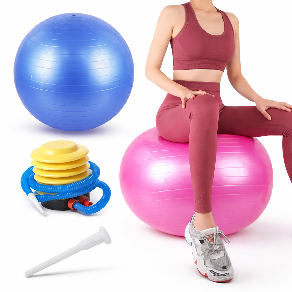 Bola de Yoga 55cm 65cm Bola Suíça Antiestouro com Bomba para Pilates Fitness Alongamento e Postura