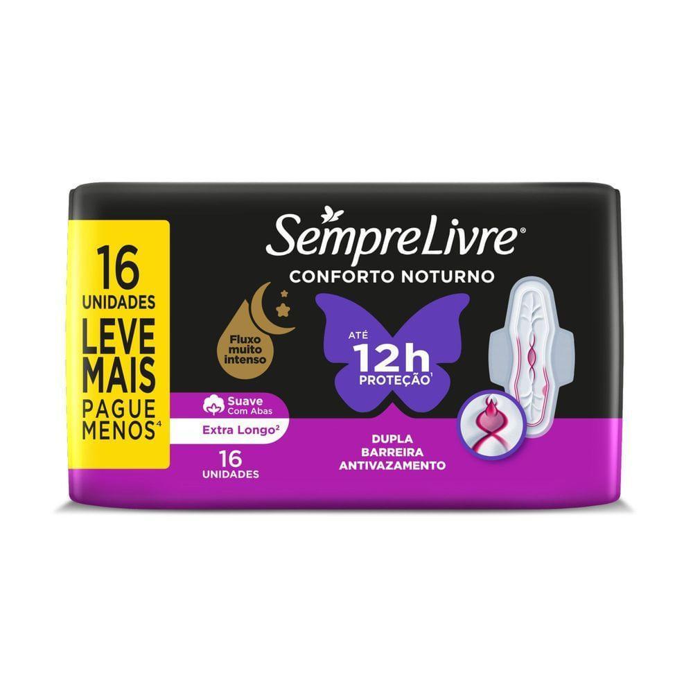 ABSORVENTE SEMPRE LIVRE CONFORTO NOTURNO SUAVE COM ABAS 16 UNIDADES
