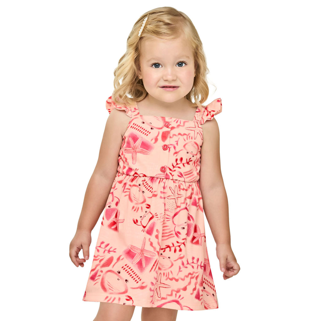 Vestido Infantil Menina Caranguejo Elian Rosa