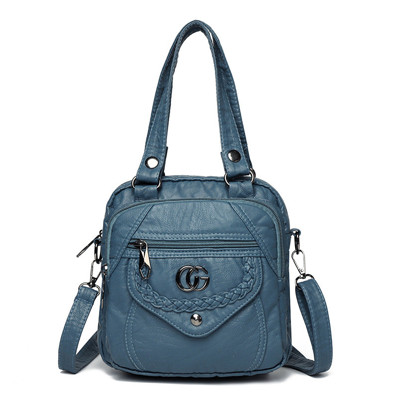 Nova bolsa vintage feminina, bolsa de ombro e transversal moderna, bolsa de mão, bolsa de couro macio lavado com zíper,