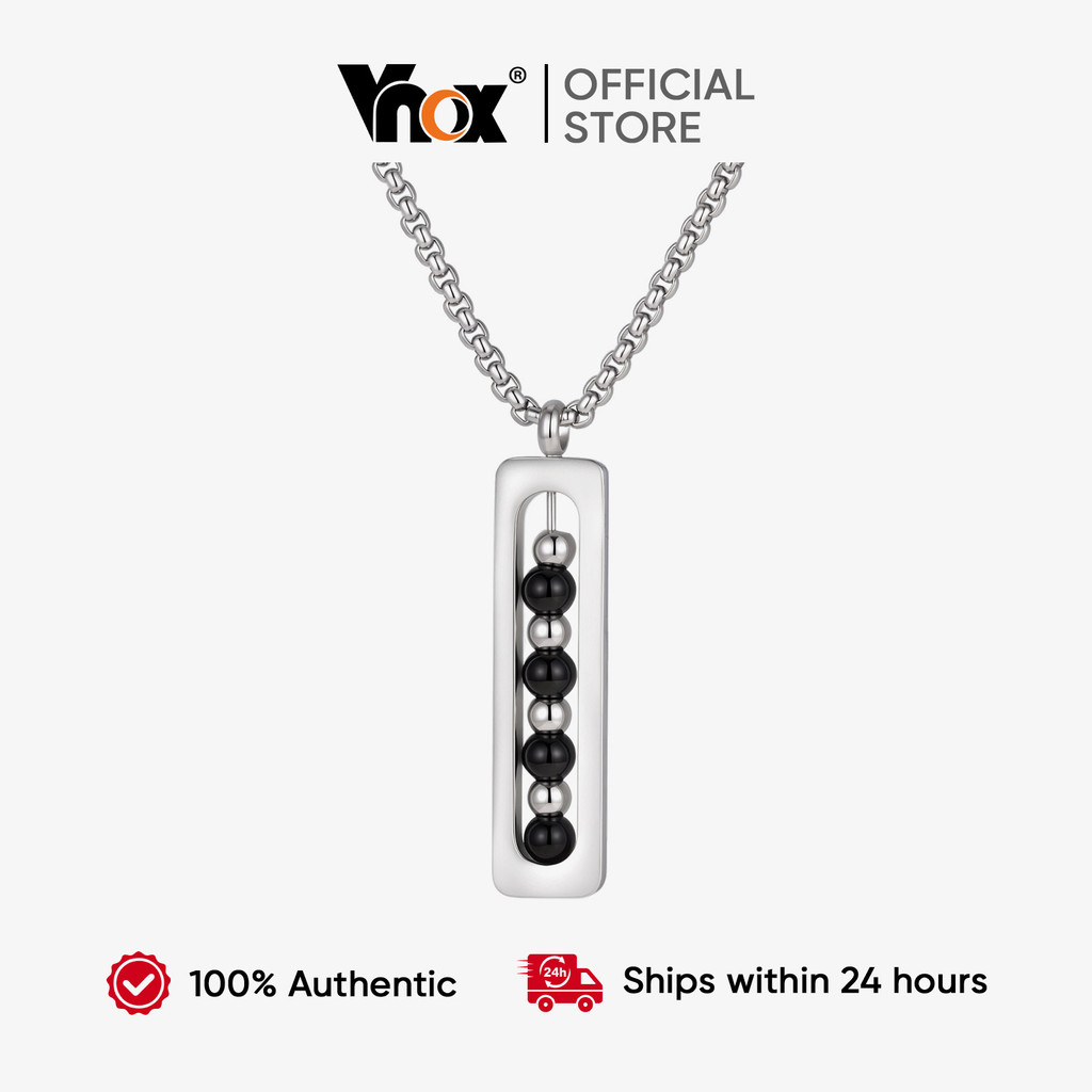 Colar De Barra Retangular Masculino Vnox , Aço Inoxidável , Pedra Preta Natural , Anti-Manchas E Presente Durável