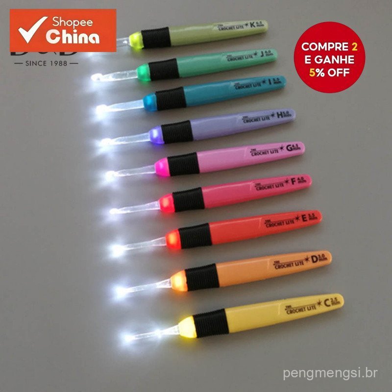 1 unidade de agulha de crochê LED 2,5-6,5mm, acessórios de tricô, ferramenta luminosa para DIY CYOJ