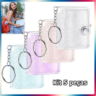 Kit 5 Álbum de fotos Chaveiro Mini armazenamento de fotos Álbum com 16 compartimentos para cartões de fotos
