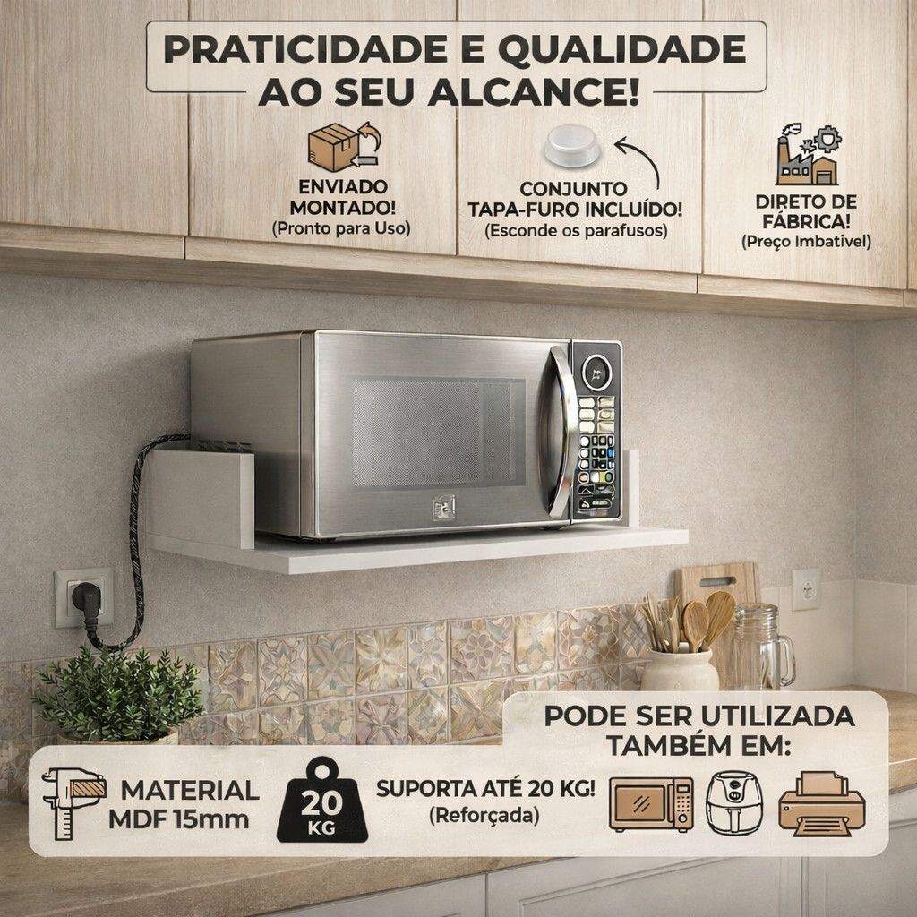 Prateleira Durável para Microondas, AirFryer e Impressora, Suporta até 20kg