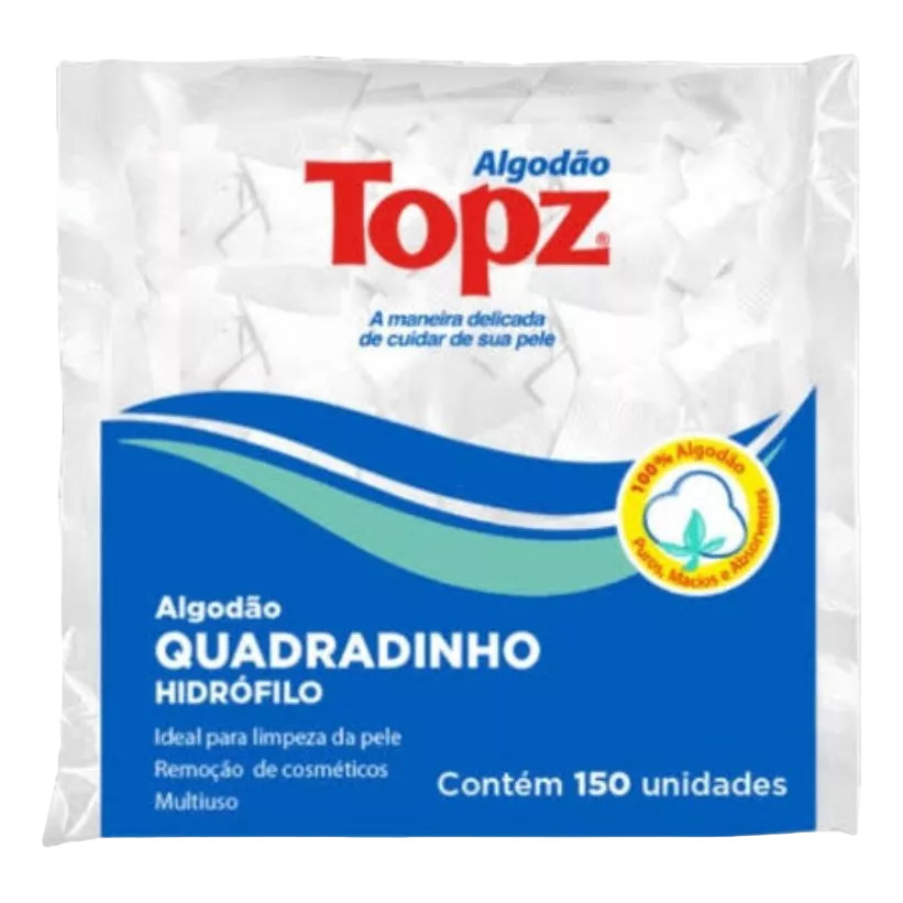 Algodão Quadradinho Topz 150 Unidades KIT COM 12 UNIDADES
