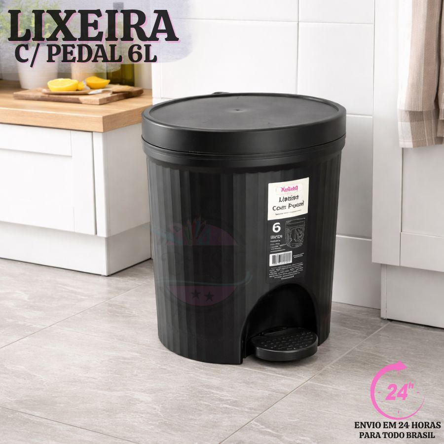 Lixeira 6 Litros Com Tampa Pedal De Plástico Cesto  Resistente  Para Escritório Cozinha Banheiro