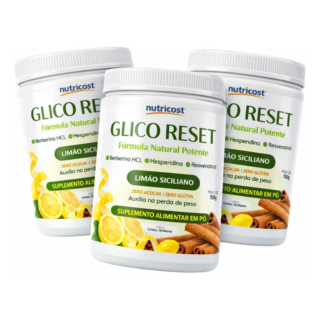 3 Glico Reset Berberina Hcl Limão Siciliano 150g