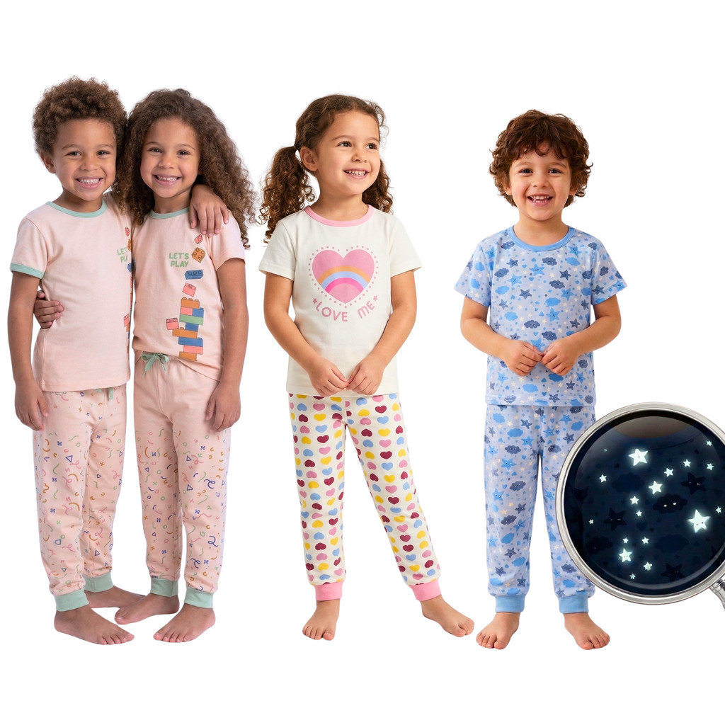Pijama Infantil Verão Calça com Camiseta Conforto, 100% Algodão Macio, para Menino(a)