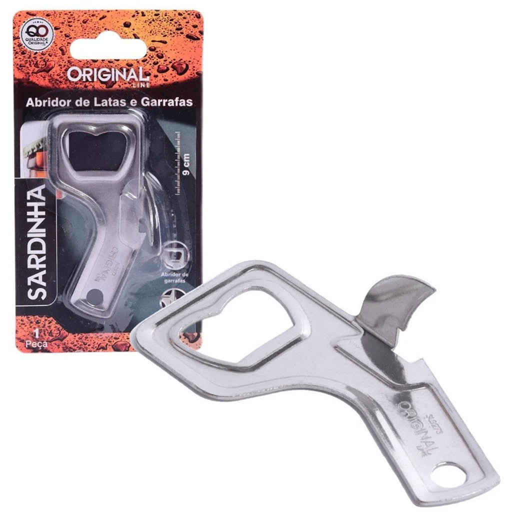 Abridor Lata Garrafa Metal Inox Higienico Classico 2em1