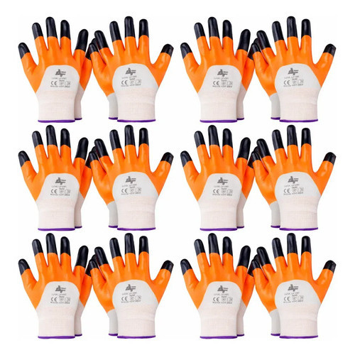 Kit 12 Prs Luva De Malha Vulcanizada Gladiador Orange Volk De Segurança Previlon Proteção