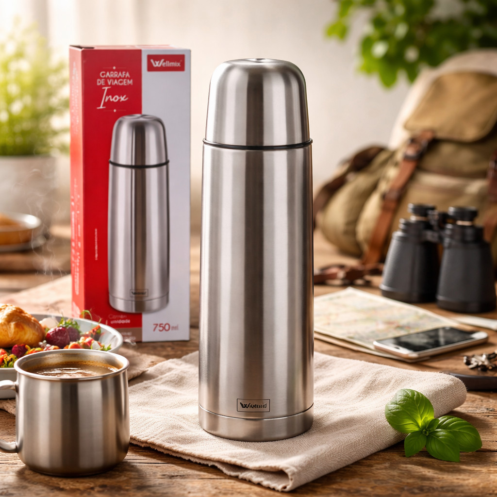Garrafa Térmica Aço Inox Resistente Portátil Garrafinha 750ML Água Quente e Frio Parede Dupla