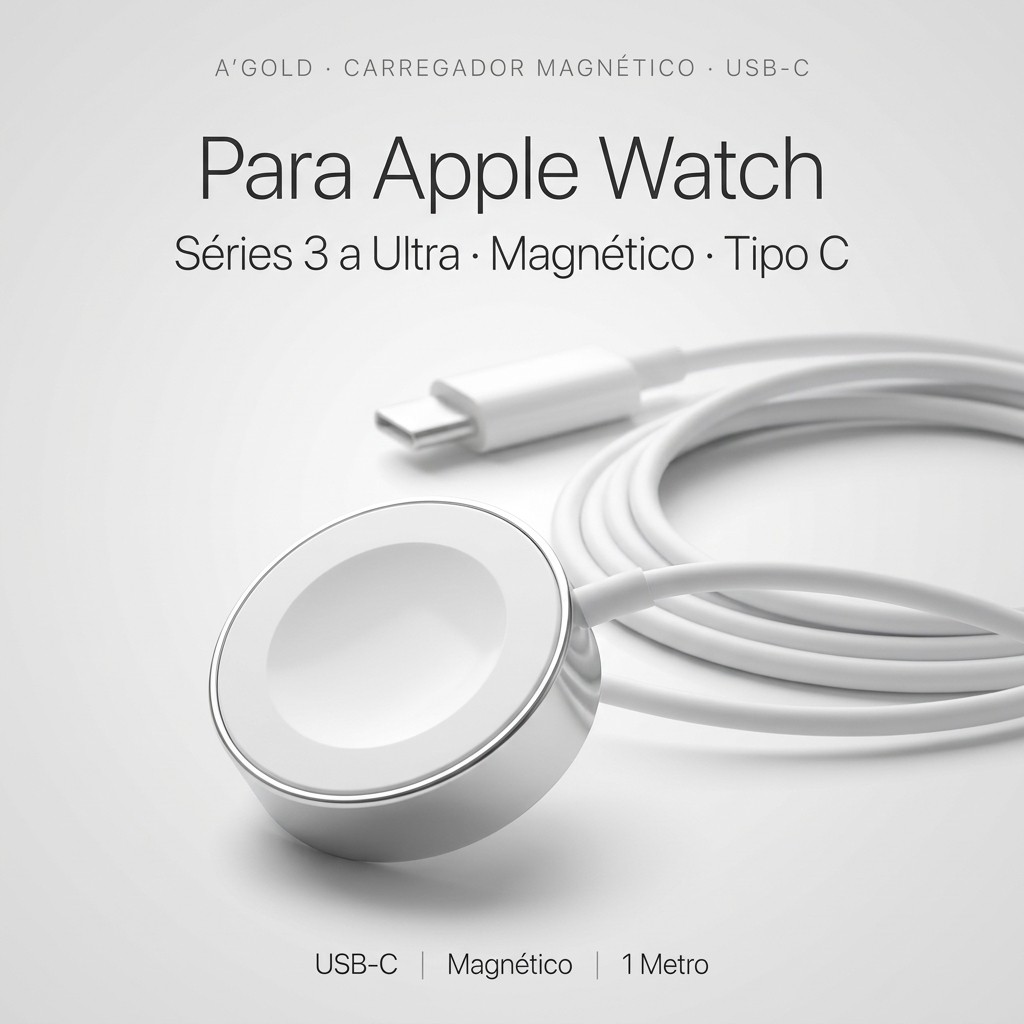 Carregador Magnético Apple Watch Tipo C (USB-C) A'gold Original - Por Indução para Séries 3/4/5/6/7/8/SE/Ultra em Oferta na Shopee