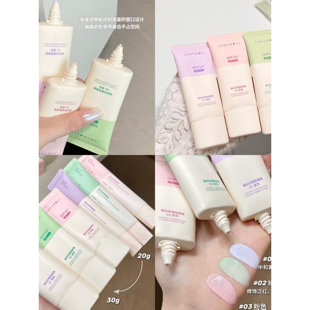Judydoll Judydoll Creme Protetor Solar 2 em 1 Primer de Maquiagem Sem Creme de Maquiagem Roxo Corretivo Iluminador