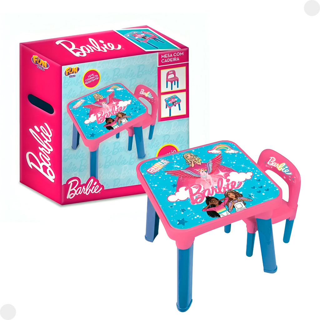 Mesa De Atividades Infantil Barbie C/ Cadeira Rosa F01640 - Fun