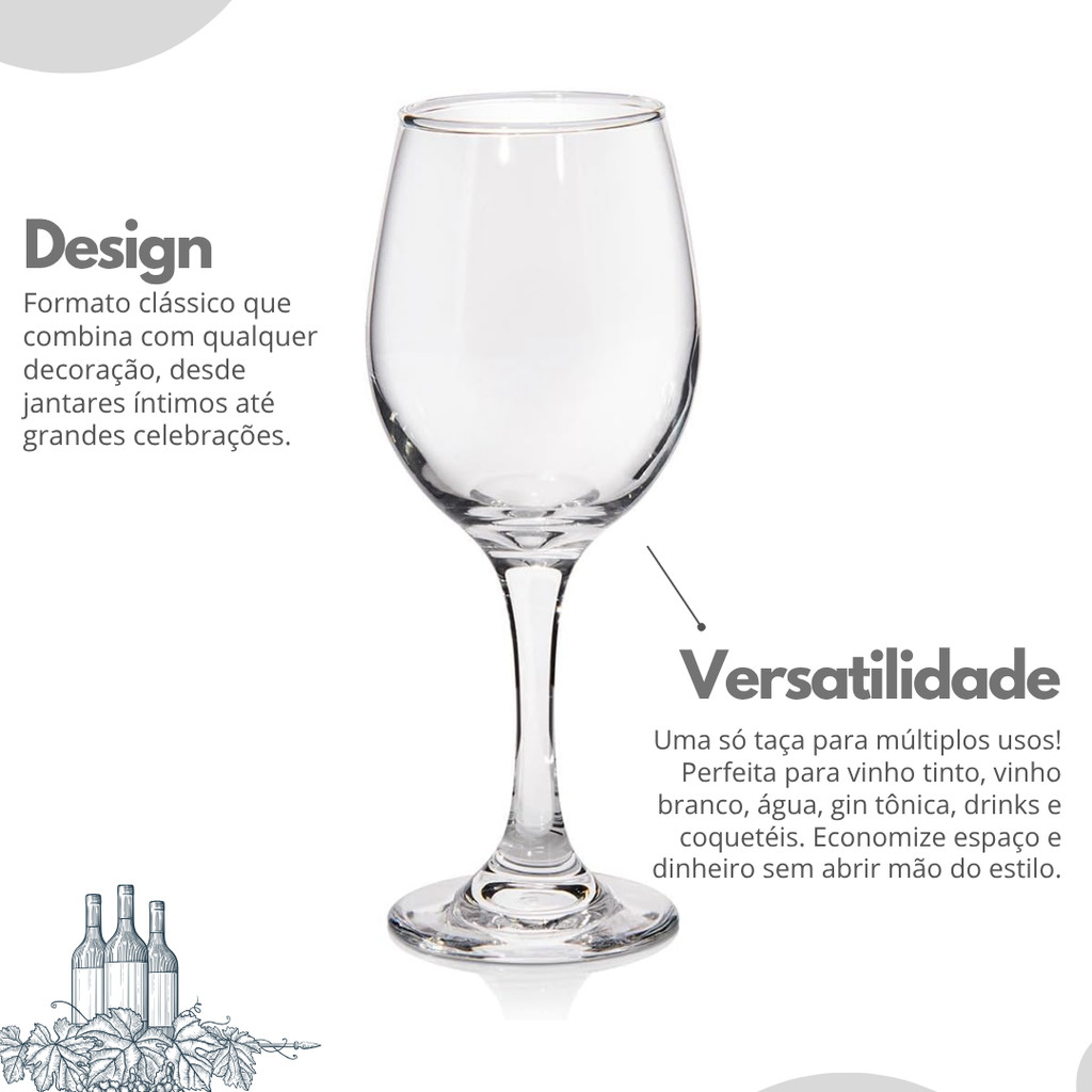 Jogos de Taças de Vidro Premium Resistente para Vinho e Água 330ml - Design Moderno Drink Coquetel — imagem 2 de 2