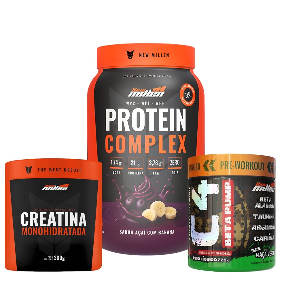 Whey Protein Complex 900g + Creatina + Pré Treino C4 New Millen em Oferta na Shopee