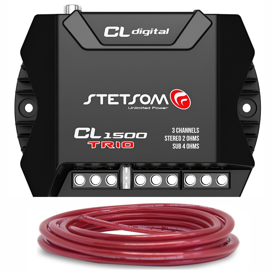 Kit Módulo Amplificador Stetsom CL1500 Trio 400 Watts + Cabo Fio Rolo Bateria 6mm 5 metros Reforçado