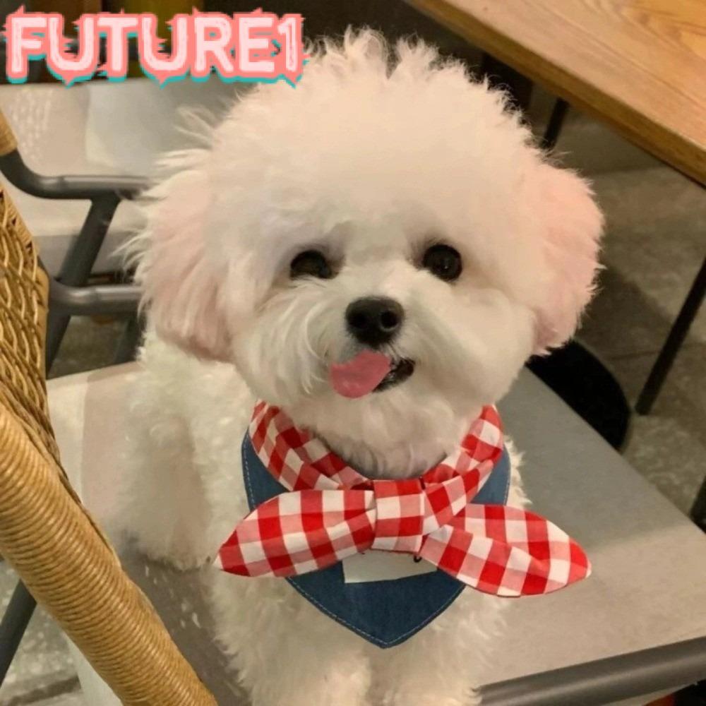 FUTURE Dog Bandanas , Adroable Com Babadores Para Cães Gravata Borboleta Xadrez Vermelha , Triangulares Macios E Respirá
