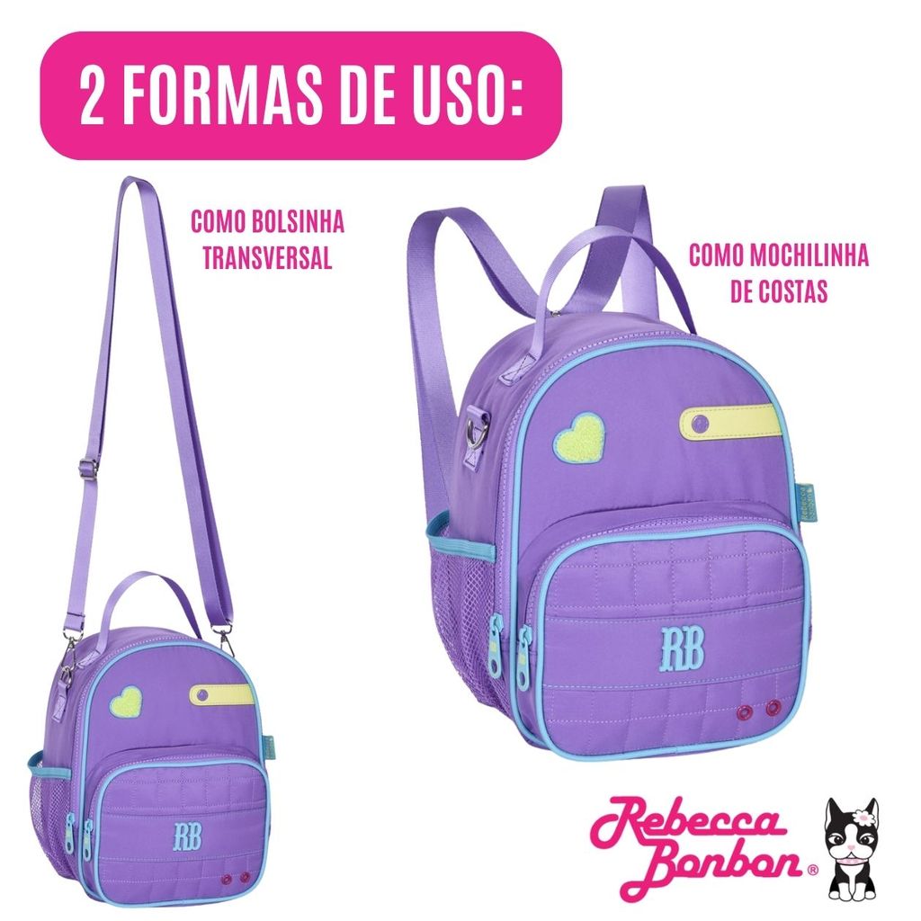 Lancheira Térmica Escolar Rebecca Bonbon Alça Transversal Mochila P/ Meninas Infantil Design Compacto Material Reforçado
