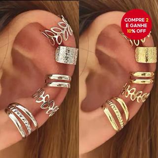 Conjunto de 5 brincos de pressão em forma de C, design vazado de folhas - sem necessidade de furo na orelha, elegante e em Oferta na Shopee