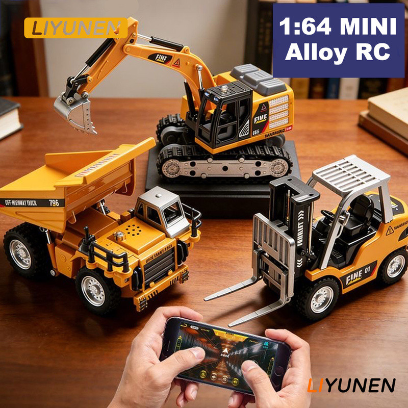 1 : 64 Liga RC Escavadeira Caminhão Basculante Empilhadeira MINI Desktop Bolso Engenharia Veículo 2.4G Controle Remoto C