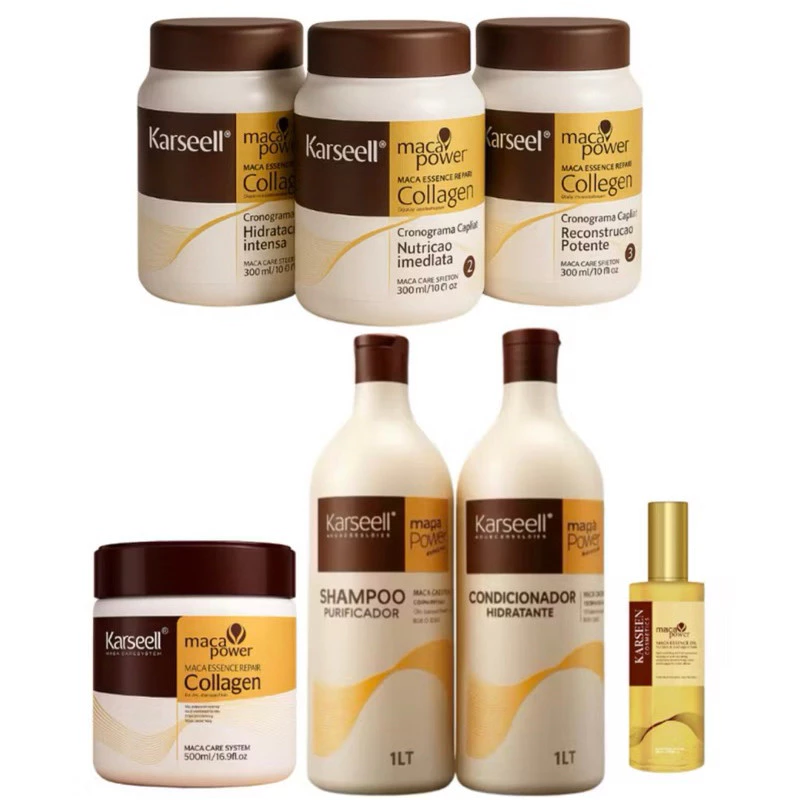Kit Karseell Premium 7 Itens • Trio Cronograma Profissional+Shamp 1L, Cond 1L, Másc 500g e Oleo 50ml — imagem 1
