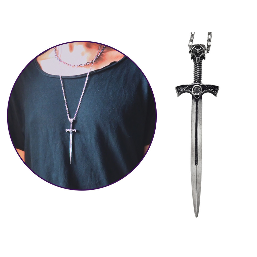 Colar Pingente Espada de Dragão Retro Masculino Hip Hop Energia Força Poder Ocultismo