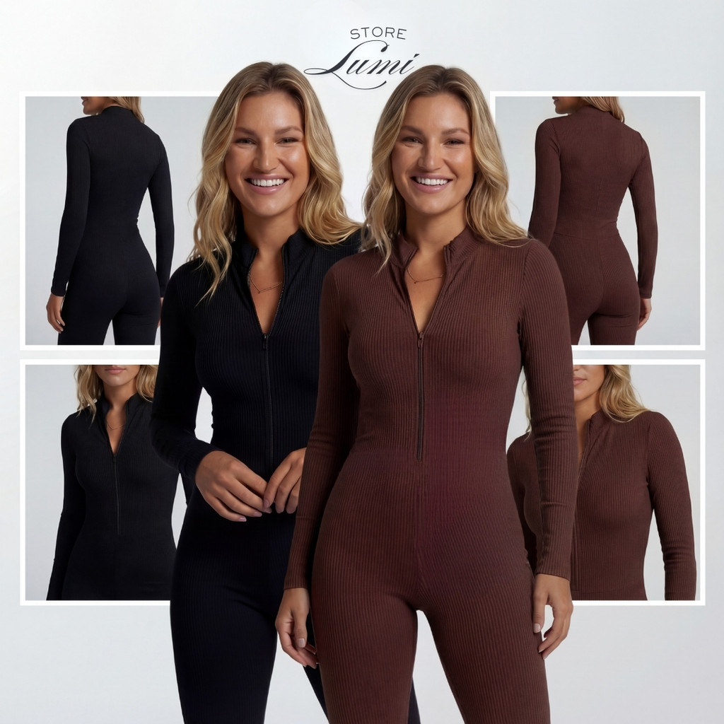 macacão longo feminino elegante virginia canelado