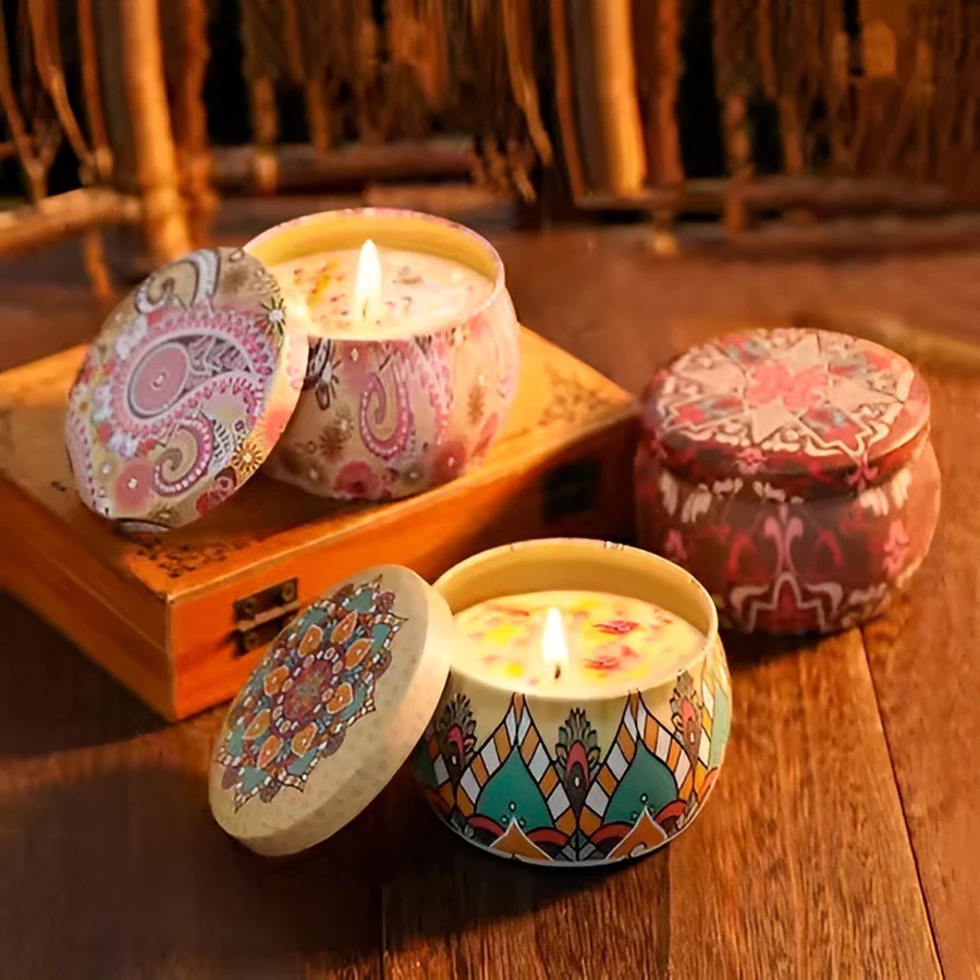 Imagem Kit 2 / 4 / 6 /Vela Aromática Artesanal Perfumada Variada Caixinha  Metal Zodiacos c/ Tampa JJ