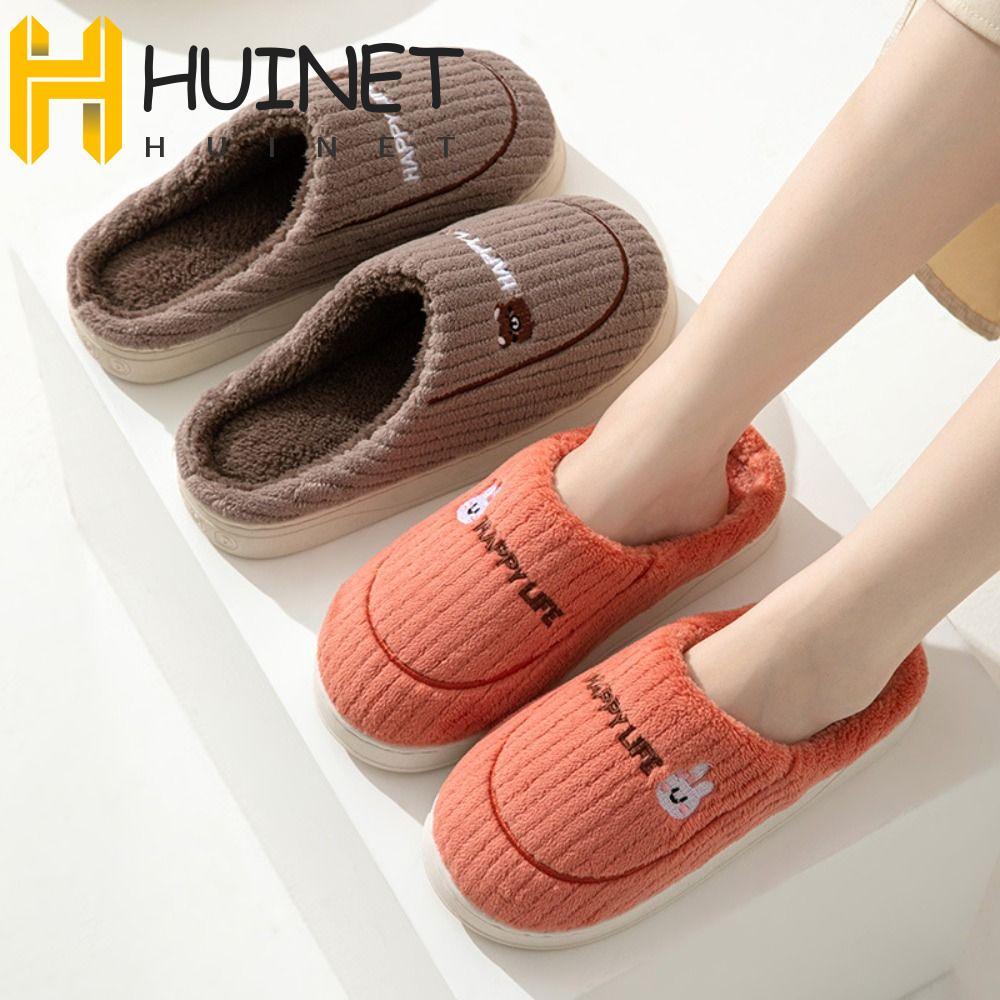 Chinelos De Pelúcia Bordados HUINET , Internos De Inverno Fofos Com Letras Macios Para Casa , Quarto , Coelho , Urso