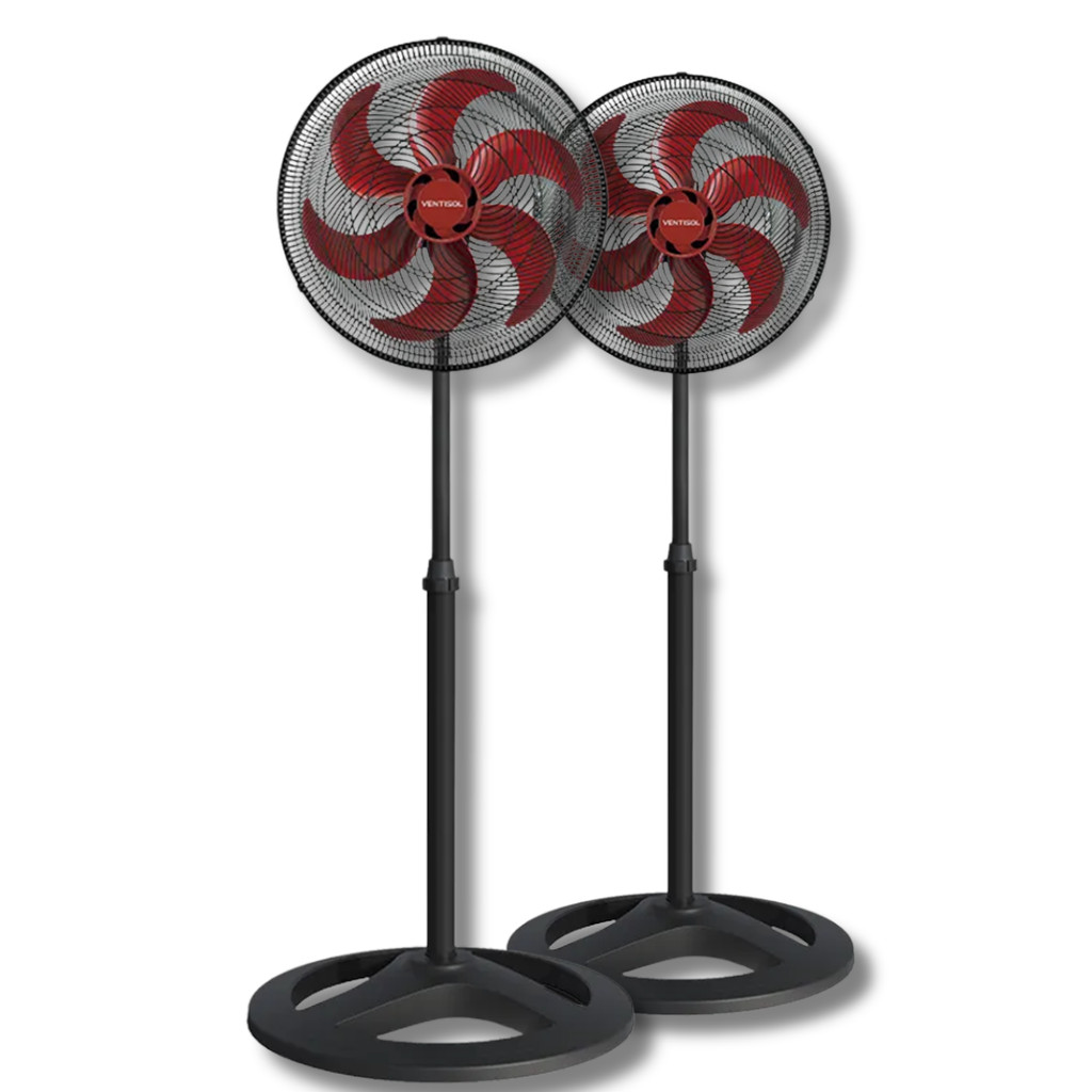 Kit 2 Ventiladores Coluna 40cm Ventisol Turbo 80W 220v 6 Pás Hélice Vermelho Premium 3 velocidades Oscilante