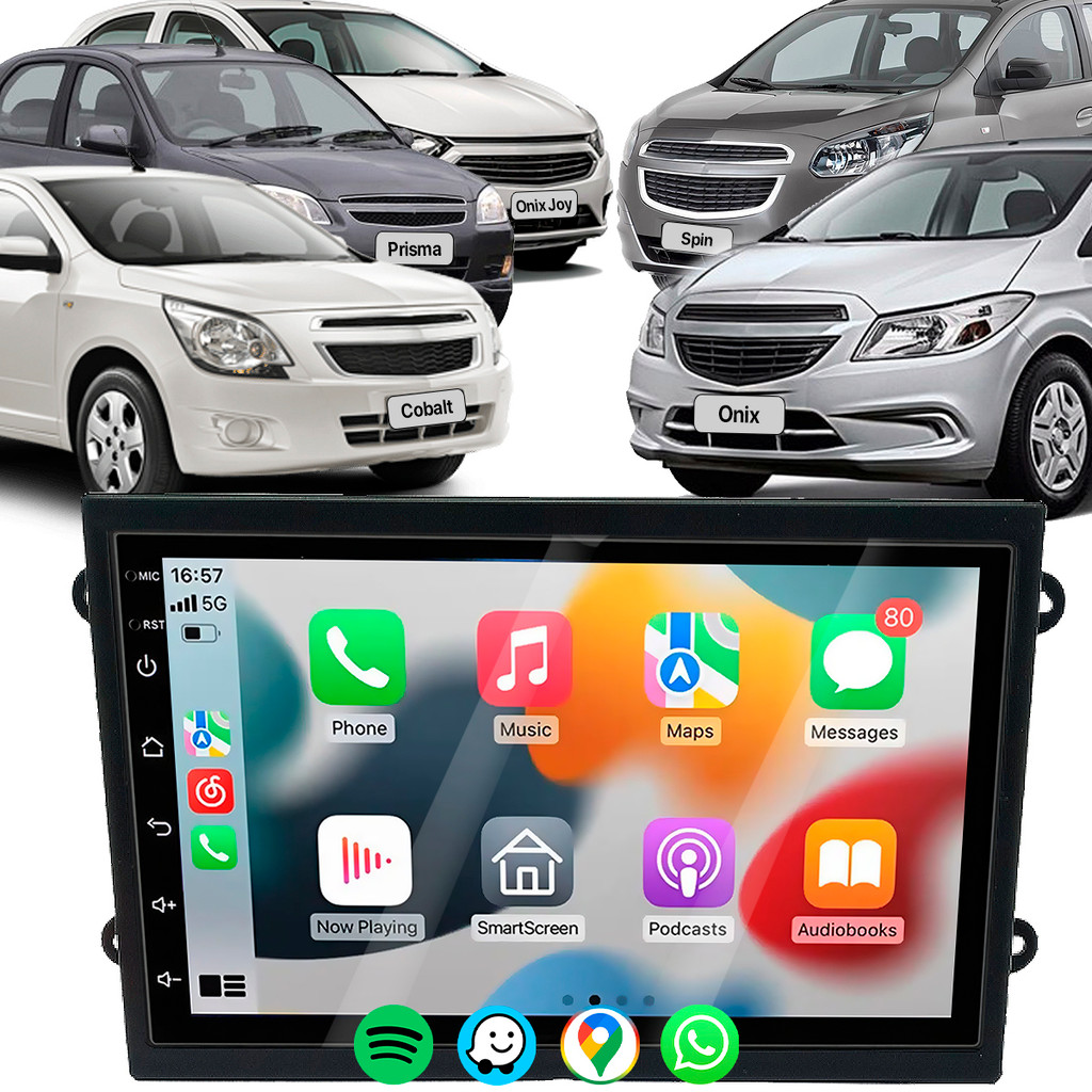 Kit Multimidia H-Tech 7 Pol Carplay Android Auto + Moldura Fiamon 2470 P/ Onix Cobalt Spin Prisma