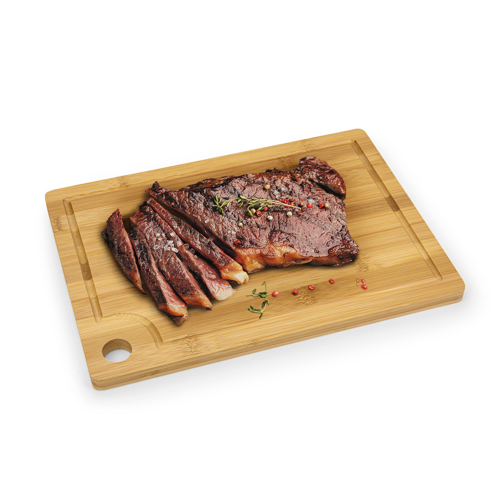 Imagem Tábua De Corte Bambu Para Churrasco Multiuso Frutas Legumes Verduras Carnes Com Canaleta 28cmx20cm