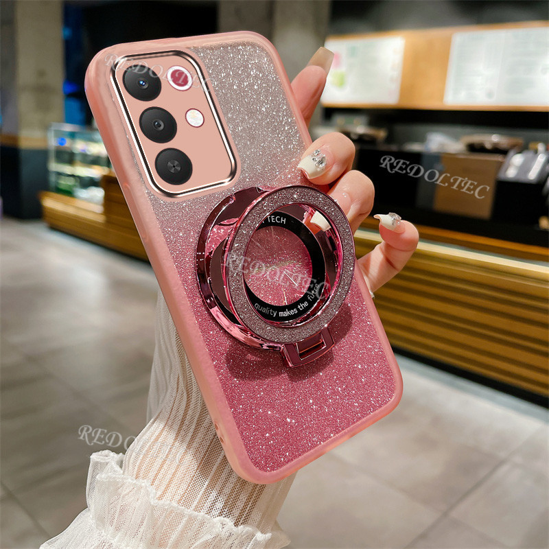 2025 Novo Design Capa Transparente com Glitter para Realme C85 5G 4G, Capa de Telefone Gradiente Brilhante com Suporte M