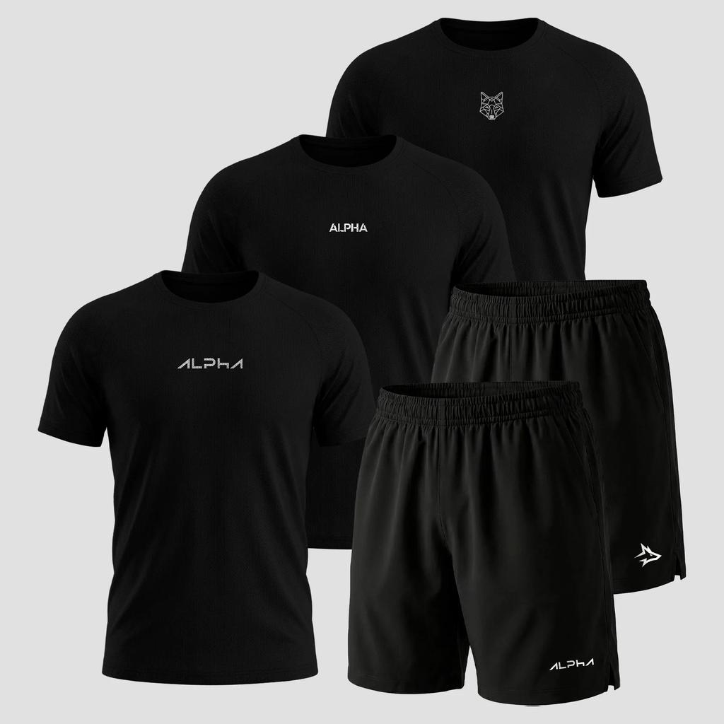 Kit 5 Peças All Black Dry 3 Camisetas e 2 Bermudas Alpha Co em Oferta na Shopee