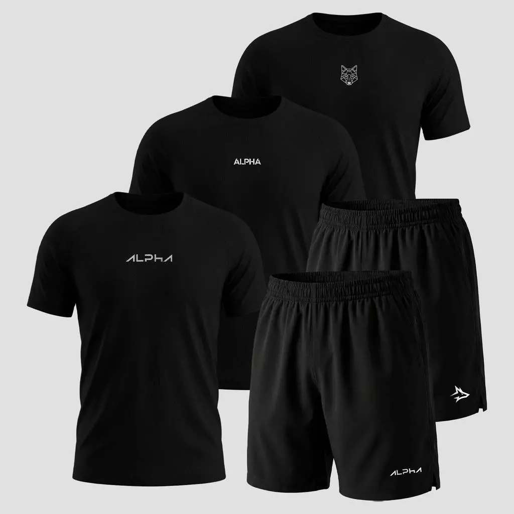 Kit 5 Peças All Black Dry 3 Camisetas e 2 Bermudas Alpha Co — imagem 1