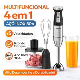 Mixer de Mão Multifuncional 4 em 1 | Ideal para Sucos, Carnes e Receitas do Dia a Dia