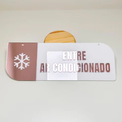 Placa sinalização ar condicionado acrílico espelhado rose