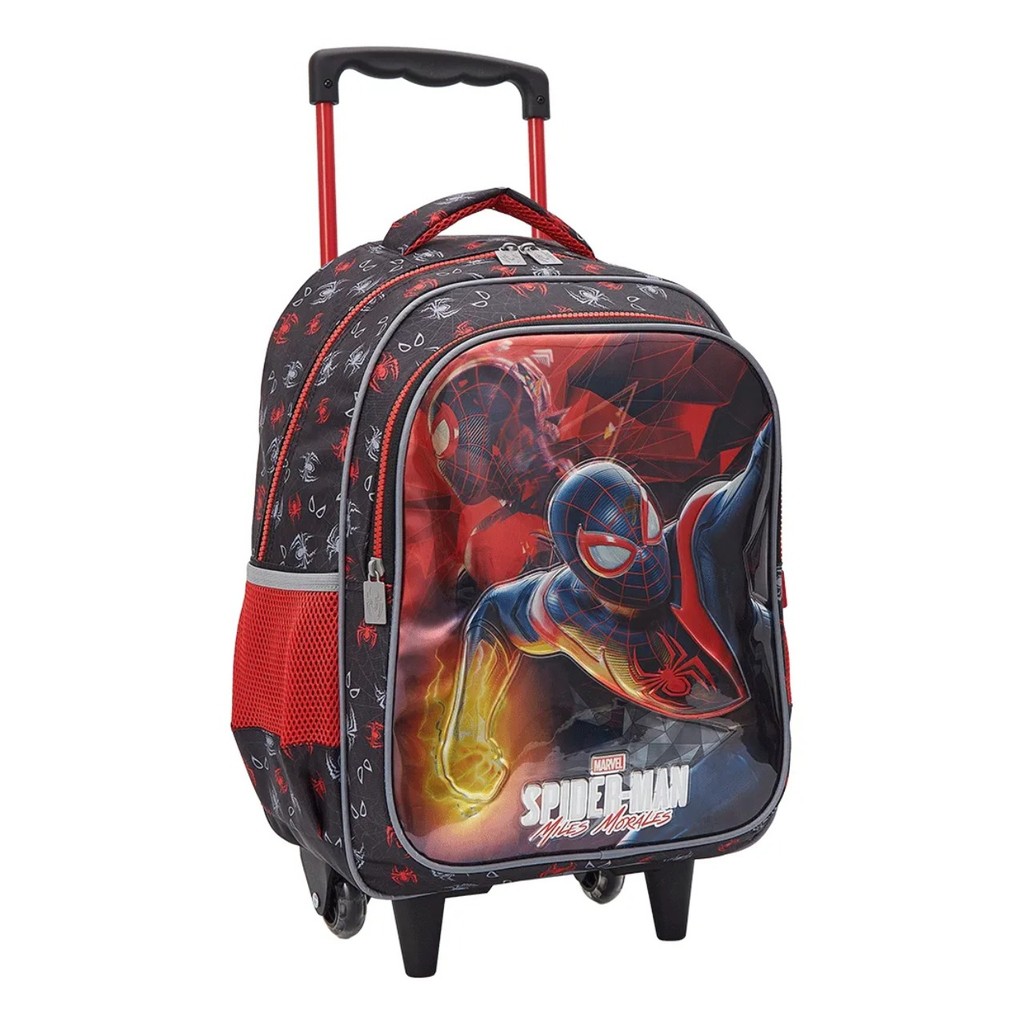 Mochila com Rodas Escolar 16 Spider-Man Miles Morales Metalizada 13360