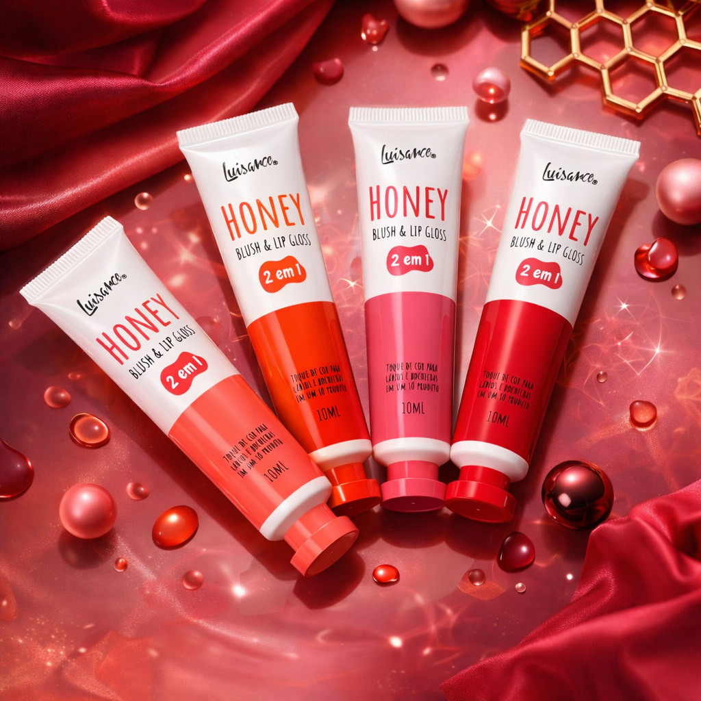 Honey Blush & Lip Gloss-Luisance, 2 Em 1, Hidratante, Glow, Glossy,Alta Pigmentação,Fragrância Suave