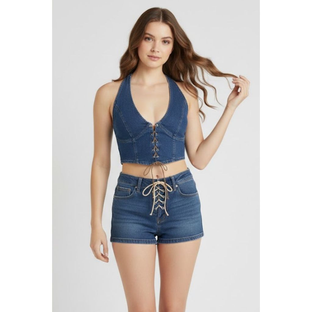 Top Cropped Feminino Com Amarração Planet Girls Jeans Escuro em Oferta na Shopee