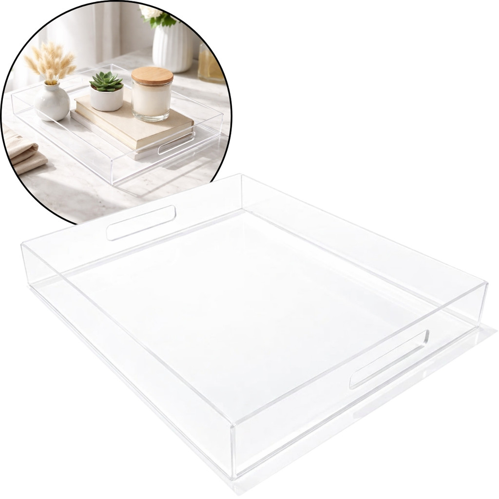 Bandeja Organizadora Decoração Cristal Transparente Banheiro Cozinha Sala Adega Moderna