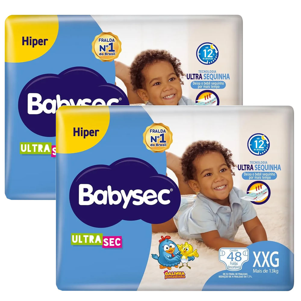 Kit Fralda Descartável Babysec UltraSec Hiper XXG 48 Unidades - 2 Unidades em Oferta na Shopee
