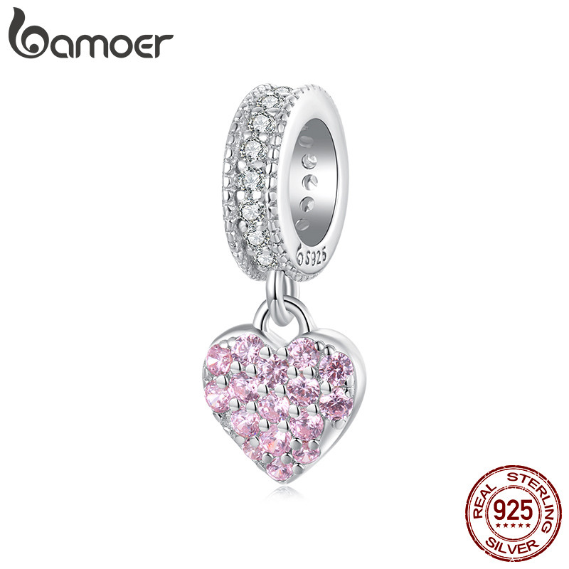 Bamoer 925 Prata Esterlina Charme Rosa Coração Pingente DIY Para Pulseira Presentes Mulheres em Oferta na Shopee
