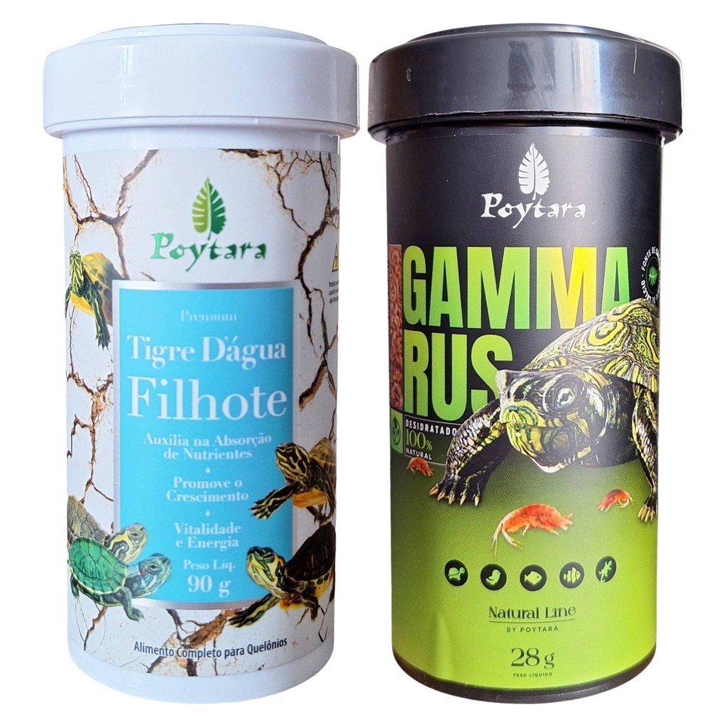 Ração Para Tartaruga Poytara Tigre D'água Filhote 90g e Gammarus 28g