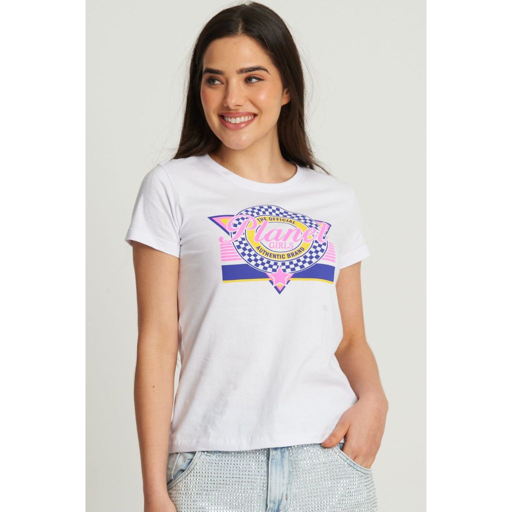 Camiseta Feminina Logo Vintage Planet Girls Branco em Oferta na Shopee