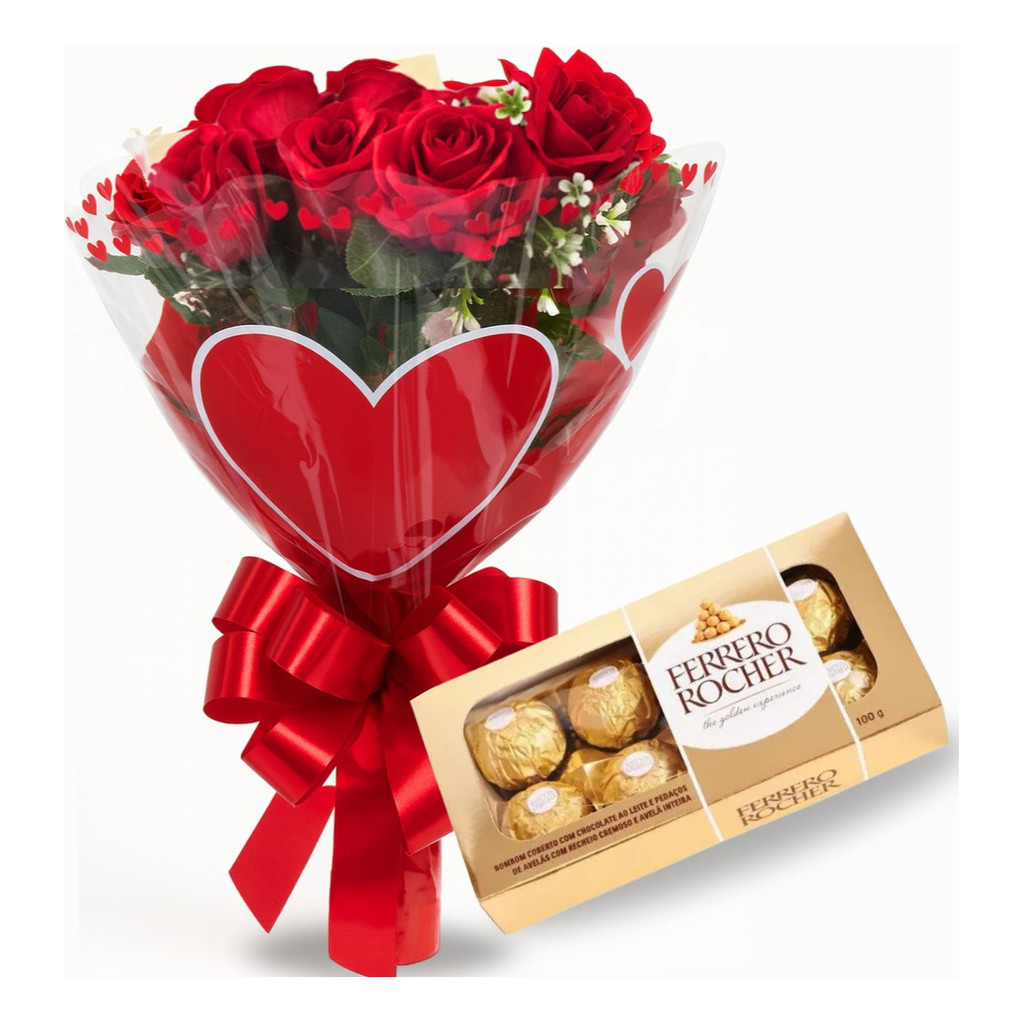 Buque De Rosas+ Ferrero + Cartão Presente Namorada Mãe Amiga em Oferta na Shopee