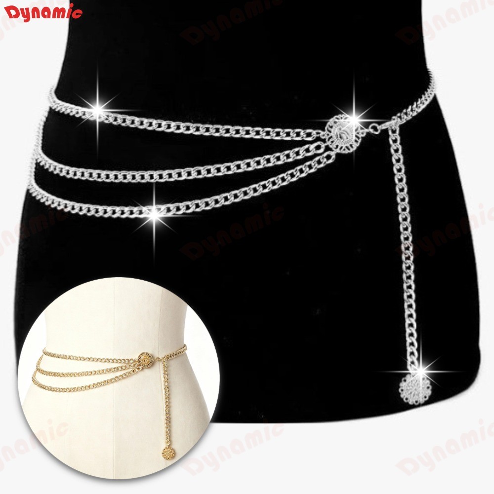 Cinto Chain Feminino 2 Cores (Dourado & Prateado) - 3 Camadas Layered - Acessório Chic-DY em Oferta na Shopee