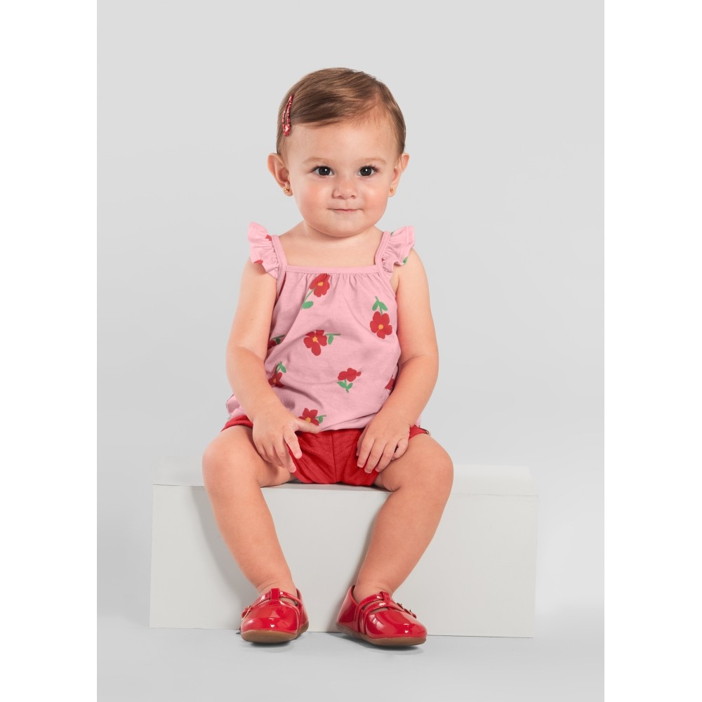 Conjunto Infantil menina de Blusa estampada Floral e Shorts Moletinho Trabalhado BRANDILI - P a 3 anos