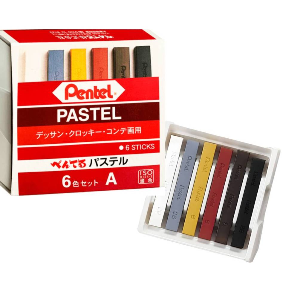Giz pastel seco GA-6AD com 6 cores Pentel